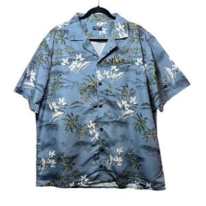 Tropical Storm Hawaiian Shirt Blue Palm Trees Button Up Shirt‎ Size XXL